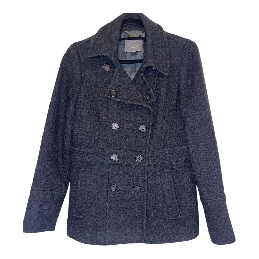 J. Crew Charcoal Dark Gray Stadium Cloth Nello Gore Wool Blend Pea Coat - Picture 11 of 11